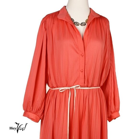 Vintage Peach Pink Pleated Dress Flowy Style Willi of California Sz XL - Hey Viv - Picture 2 of 6